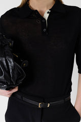 LAIKA BLACK FINE KNIT POLO SHIRT