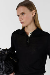 LAIKA BLACK FINE KNIT POLO SHIRT
