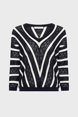 LORETTA CROCHET CONTRASTING STRIPES SWEATER