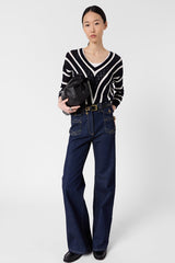 LORETTA CROCHET CONTRASTING STRIPES SWEATER