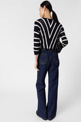 LORETTA CROCHET CONTRASTING STRIPES SWEATER
