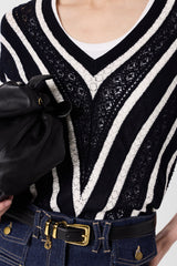 LORETTA CROCHET CONTRASTING STRIPES SWEATER