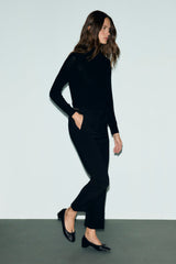 MIE BLACK ELASTICATED BACK SLIM TROUSERS