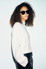 REZA WHITE STAND UP COLLAR CASHMERE SWEATER