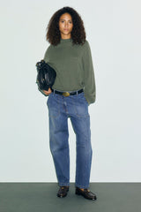 REZA GREEN STAND UP COLLAR CASHMERE SWEATER
