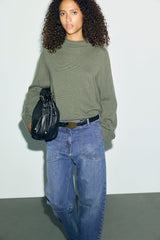 REZA GREEN STAND UP COLLAR CASHMERE SWEATER