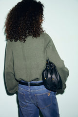 REZA GREEN STAND UP COLLAR CASHMERE SWEATER