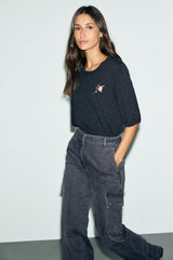ROLANE SHORT-SLEEVED FLORAL SWEATER