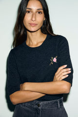ROLANE SHORT-SLEEVED FLORAL SWEATER