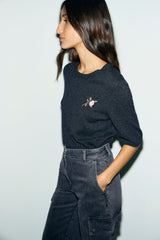 ROLANE SHORT-SLEEVED FLORAL SWEATER