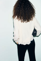 RIVIERA WHITE LOOSE-FITTING WOOL LACE SWEATER
