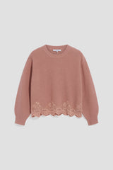 RIVIERA RED LOOSE-FITTING WOOL LACE SWEATER