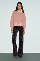 RIVIERA RED LOOSE-FITTING WOOL LACE SWEATER