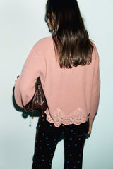 RIVIERA RED LOOSE-FITTING WOOL LACE SWEATER