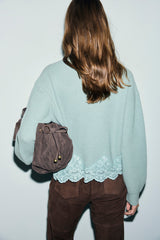RIVIERA KAKI LOOSE-FITTING WOOL LACE SWEATER