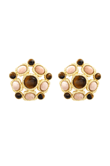 TILLEUL MULTI-STONE PINK QUARTZ AND TIGER'S EYE EARRINGS