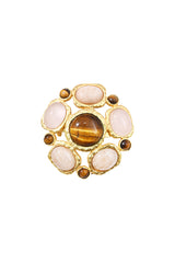 TILLEUL MULTI-STONE PINK QUARTZ AND TIGER'S EYE BROOCH