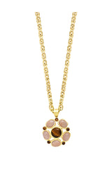 TILLEUL MULTI-STONE PINK QUARTZ AND TIGER'S EYE LONG NECKLACE