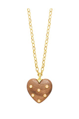 TILLEUL HEART-SHAPED WOOD LONG NECKLACE WITH PINK QUARTZ STONES