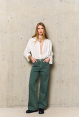 EVY KHAKI FLARE TROUSERS