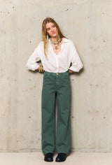 EVY KHAKI FLARE TROUSERS