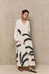 PALMER LINEN EMBROIDERED LONG DRESS