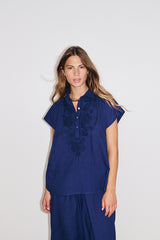 BILLIE EMBROIDERED NAVY TUNIC