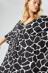 ESPOSTO BLACK PRINTED KAFTAN DRESS