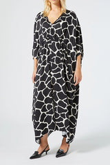 ESPOSTO BLACK PRINTED KAFTAN DRESS