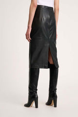 FENICE BLACK LONGUETTE LEATHER SKIRT