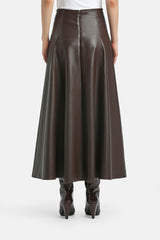 FUOCO BROWN FAUX LEATHER MAXI SKIRT
