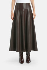 FUOCO BROWN FAUX LEATHER MAXI SKIRT