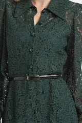 GARDENA GREEN LONG LACE DRESS