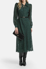 GARDENA GREEN LONG LACE DRESS