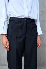 CLOTHILDE BLACK WIDE-LEG WOOL TROUSERS