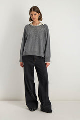 SHINY GREY SEQUIN KNIT SWEATER