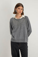 SHINY GREY SEQUIN KNIT SWEATER