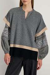 VESPER COLORBLOCK PONCHO STYLE MERINO WOOL SWEATER