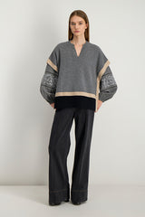 VESPER COLORBLOCK PONCHO STYLE MERINO WOOL SWEATER