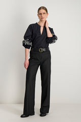 ORLANE BLACK BALLON SLEEVE EMBROIDERED TUNIC