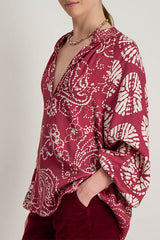 ZORAIA RASPBERRY LONG SLEEVE PRINTED TUNIC
