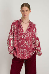 ZORAIA RASPBERRY LONG SLEEVE PRINTED TUNIC
