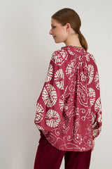 ZORAIA RASPBERRY LONG SLEEVE PRINTED TUNIC