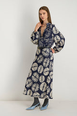 ZORAIA NIGHT BLUE LONG SLEEVE PRINTED TUNIC