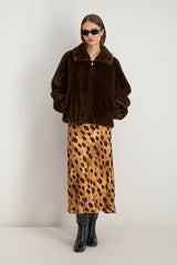 ATEMIS BROWN FAUX MINK HOODED COAT