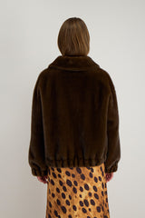 ATEMIS BROWN FAUX MINK HOODED COAT
