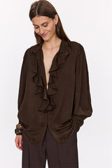 ESTRELLA BROWN RUFFLED SHIRT