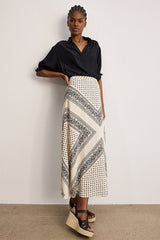 NAYLIA BICOLOR PRINT MIDI SKIRT