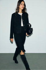 TESS FRINGES STRAIGHT TWEED SKIRT