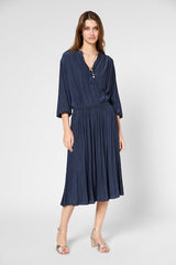 VANINA NAVY PLEATED SATIN SKIRT